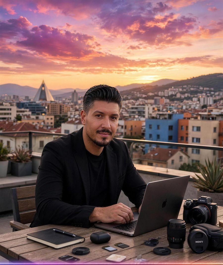 Vini sur un rooftop de Tirana au coucher du soleil